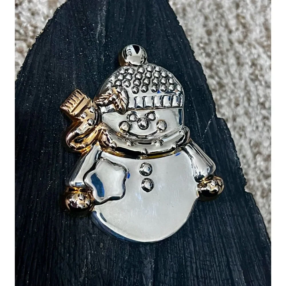 Vintage 1980s Silver-Plated Snowman Brooch, Pendant, Ornament – Signed “Best”